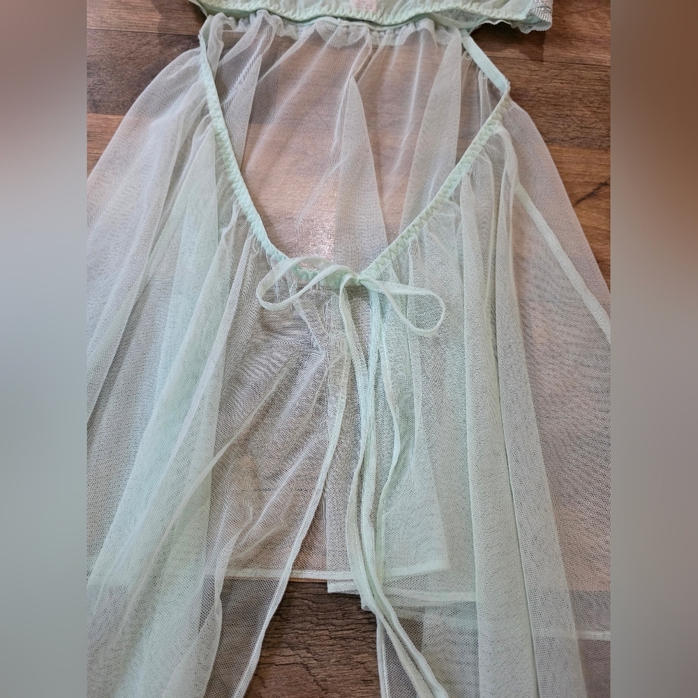 Victoria's Secret Women's Mint Blue Silver Floral Lace Babydoll Lingerie Size M - Picture 10 of 11